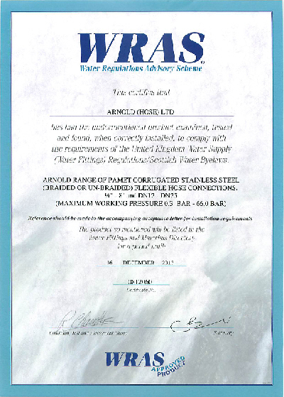 Arnold Hose WRAS Certificate
